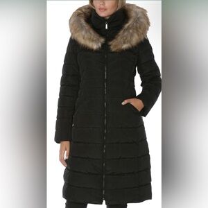 Laundry By Shelli Segal Black Puffer Coat with Faux Fur Trim
